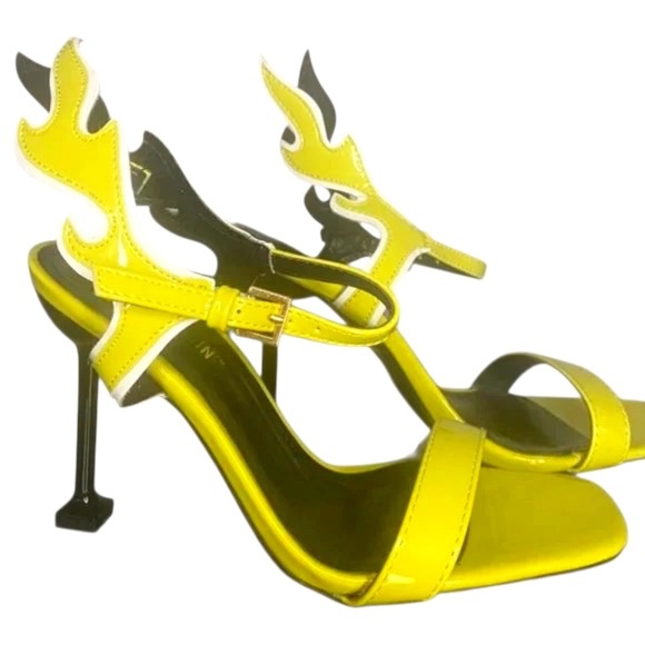 NEW Cape Robbin Inferno Flame Accent Stiletto Heels Open Toe Sandals Neon Yllow - Picture 4 of 9